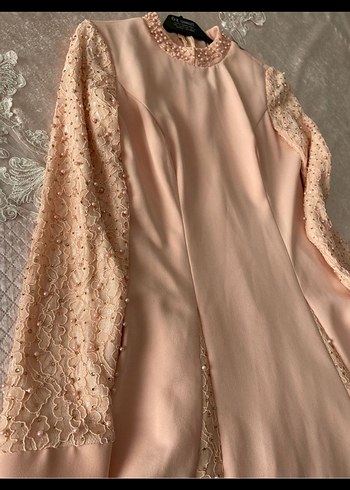 Pembe Nakışlı Uzun Kollu Kadın Abiye - Görsel 5