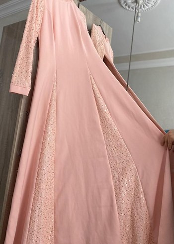 Pembe Nakışlı Uzun Kollu Kadın Abiye - Görsel 8