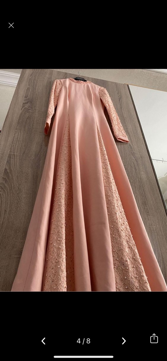 Pembe Nakışlı Uzun Kollu Kadın Abiye - Görsel 4