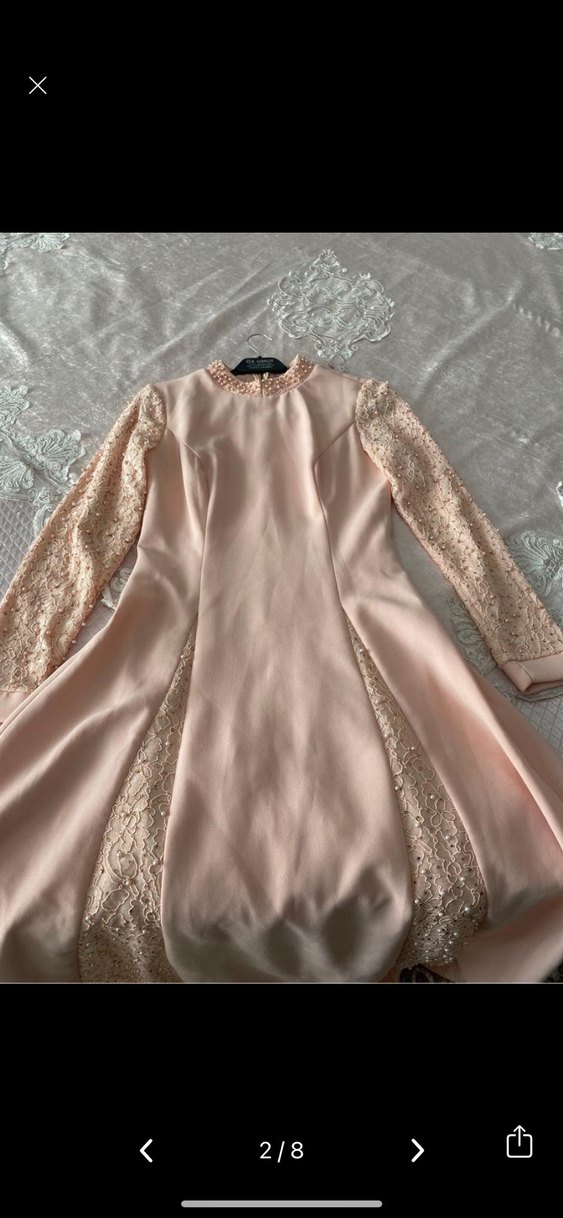 Pembe Nakışlı Uzun Kollu Kadın Abiye - Görsel 2