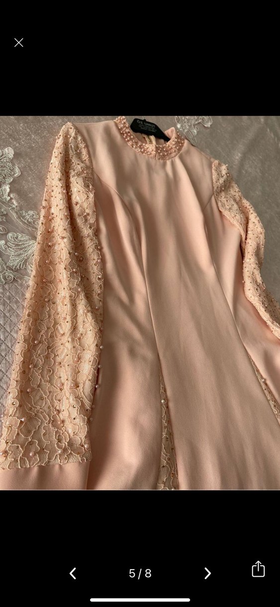 Pembe Nakışlı Uzun Kollu Kadın Abiye - Görsel 5