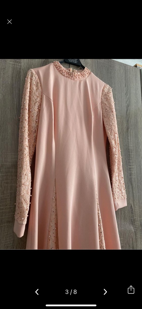 Pembe Nakışlı Uzun Kollu Kadın Abiye - Görsel 3