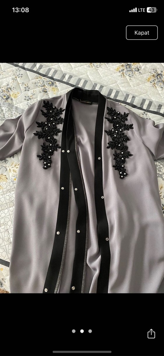 Gri Uzun Kollu Dökümlü Abaya Elbise - Görsel 2