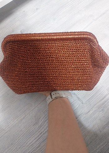 Kahverengi Örgü Kadın Clutch Çanta