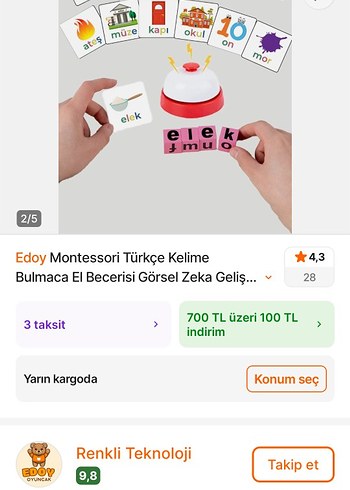Diğer Edoy Montessori Türkçe Kelime Bulmaca Oyunu
