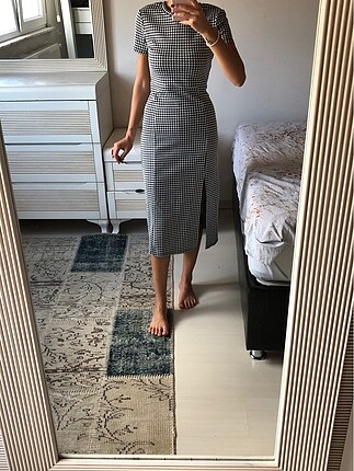 Kareli midi elbise
