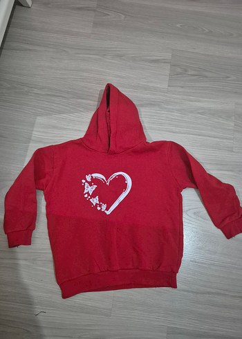 Kız Çocuk Kırmızı Kapüşonlu Sweatshirt ve Siyah Eşofman - Görsel 2