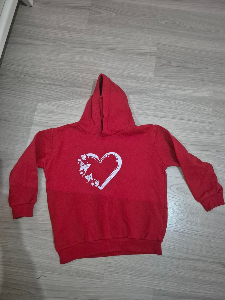 Kız Çocuk Kırmızı Kapüşonlu Sweatshirt ve Siyah Eşofman - Görsel 2