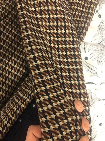 s Beden kahverengi Renk Kazayağı desen blazer ceket