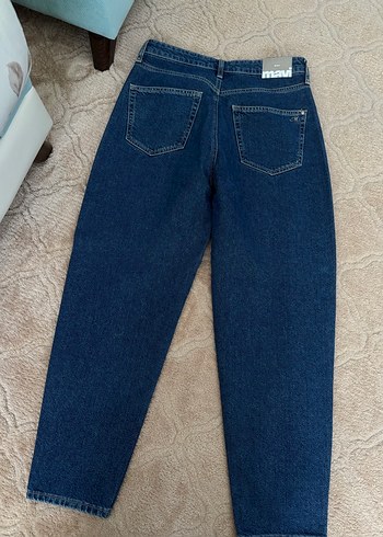 Düğmeli Lacivert Bol Kesim Kadın Kot Pantolon - Görsel 6