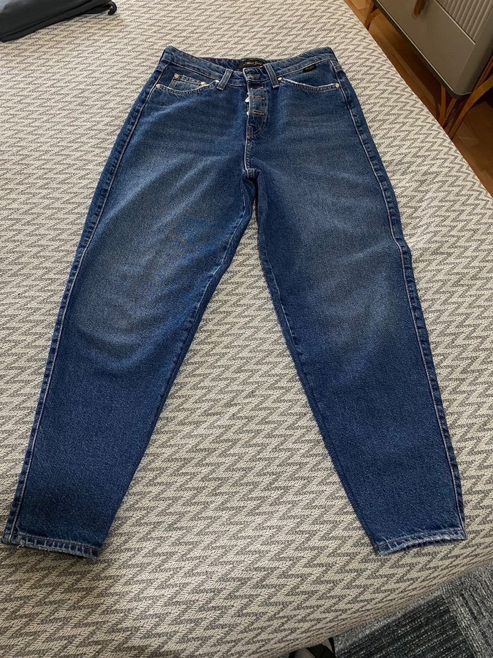 Düğmeli Mavi Kadın Kot Pantolon - Görsel 5