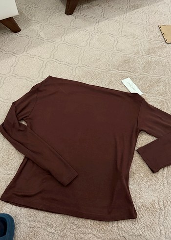 Kahverengi Deri Kayık Yaka Kadın Bluz - Görsel 3