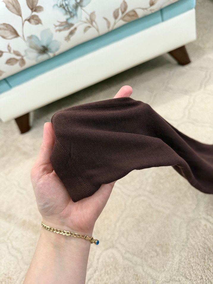 Kahverengi Deri Kayık Yaka Kadın Bluz - Görsel 4