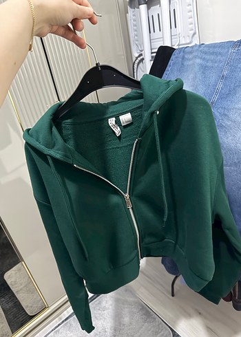 Kadın Yeşil Fermuarlı Kapüşonlu Sweatshirt - Görsel 4