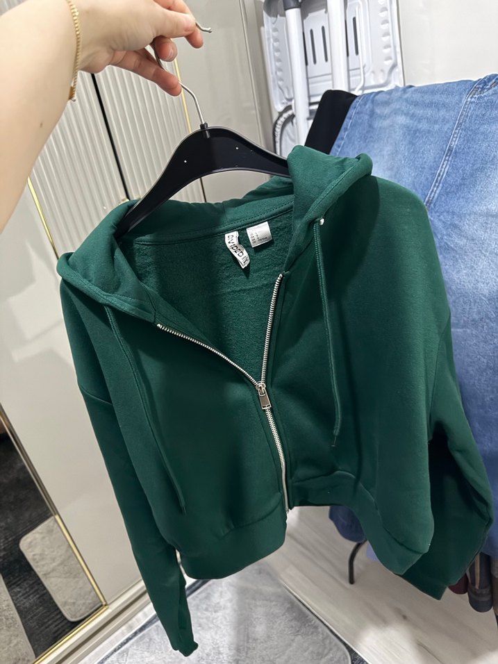 Kadın Yeşil Fermuarlı Kapüşonlu Sweatshirt - Görsel 4