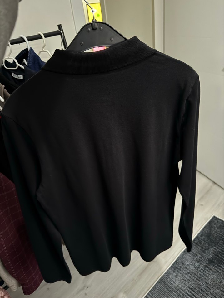 Uzun Kollu Siyah Polo Yaka Erkek Tişört - Görsel 2