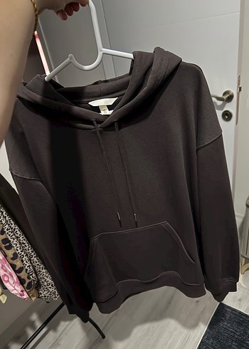 H&M Koyu Kahverengi Kapusonlu Rahat Sweatshirt