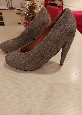 Gri Yün Örgü Stiletto Kadın Topuklu Ayakkabı - Görsel 2