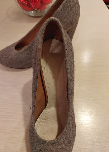 Gri Yün Örgü Stiletto Kadın Topuklu Ayakkabı - Görsel 4