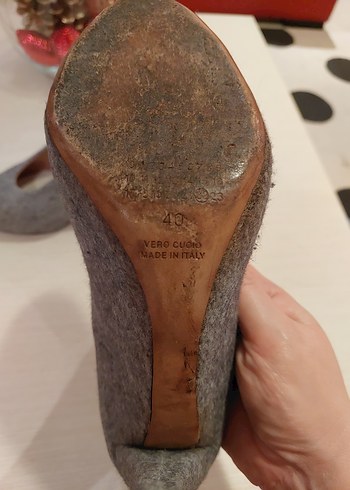 Gri Yün Örgü Stiletto Kadın Topuklu Ayakkabı - Görsel 5