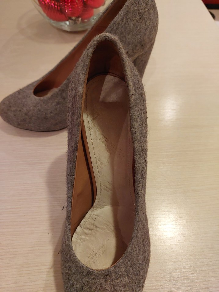 Gri Yün Örgü Stiletto Kadın Topuklu Ayakkabı - Görsel 4