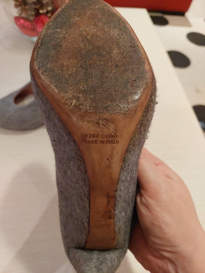 Gri Yün Örgü Stiletto Kadın Topuklu Ayakkabı - Görsel 5