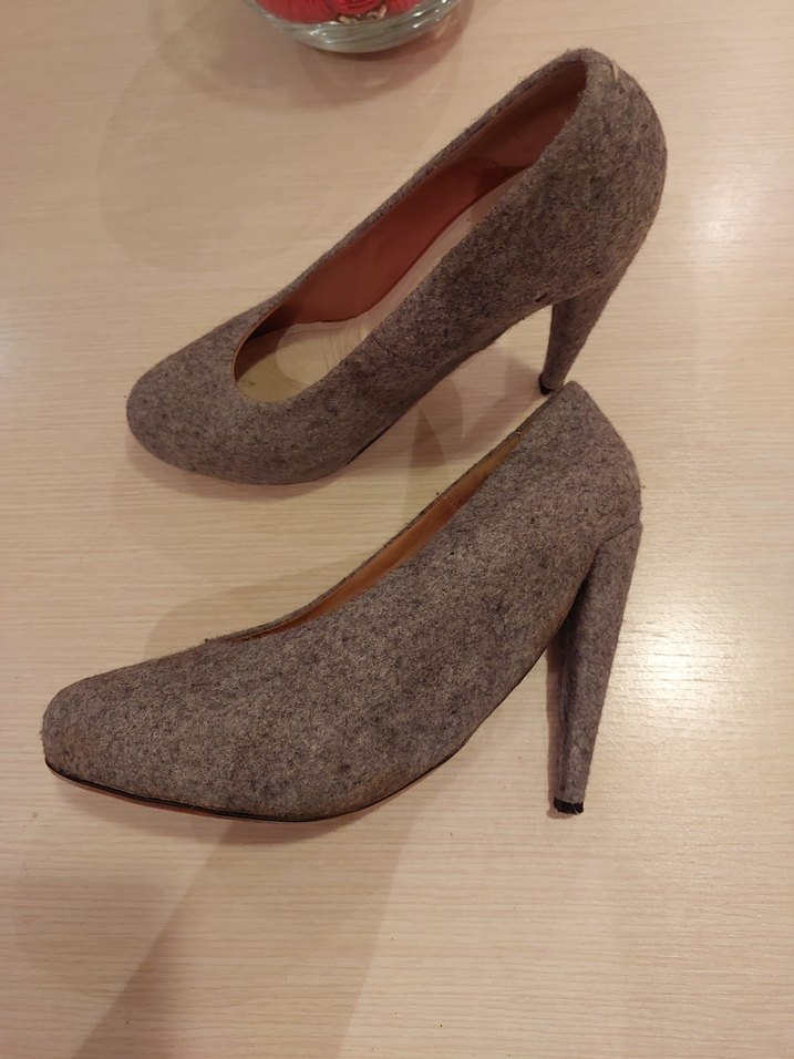 Gri Yün Örgü Stiletto Kadın Topuklu Ayakkabı - Görsel 3