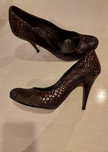 Kahverengi Yılan Derisi Desenli Stiletto - Görsel 3