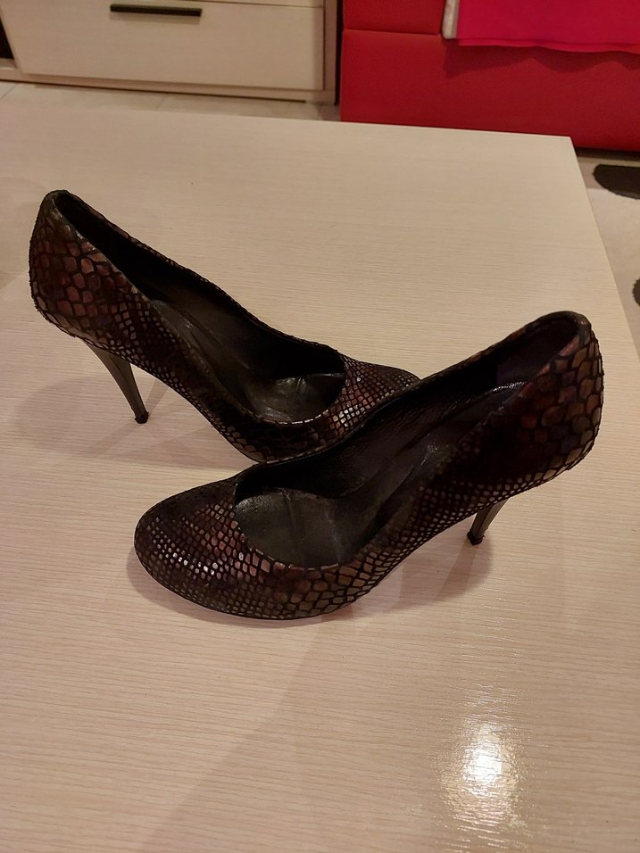 Kahverengi Yılan Derisi Desenli Stiletto - Görsel 4