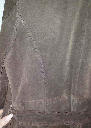 Kahverengi Süet Düğmeli Uzun Hamile Kabanı - Görsel 6