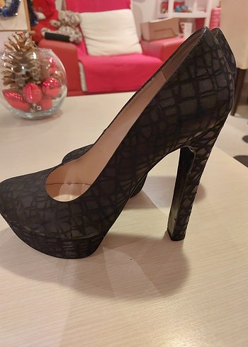Siyah Yılan Desenli Platform Topuklu Stiletto - Görsel 5