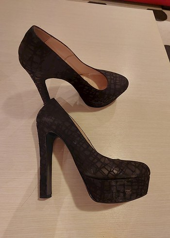 Siyah Yılan Desenli Platform Topuklu Stiletto - Görsel 3