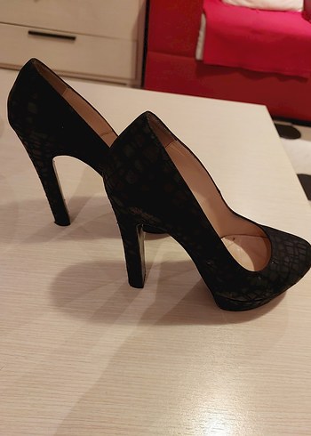 Siyah Yılan Desenli Platform Topuklu Stiletto - Görsel 4