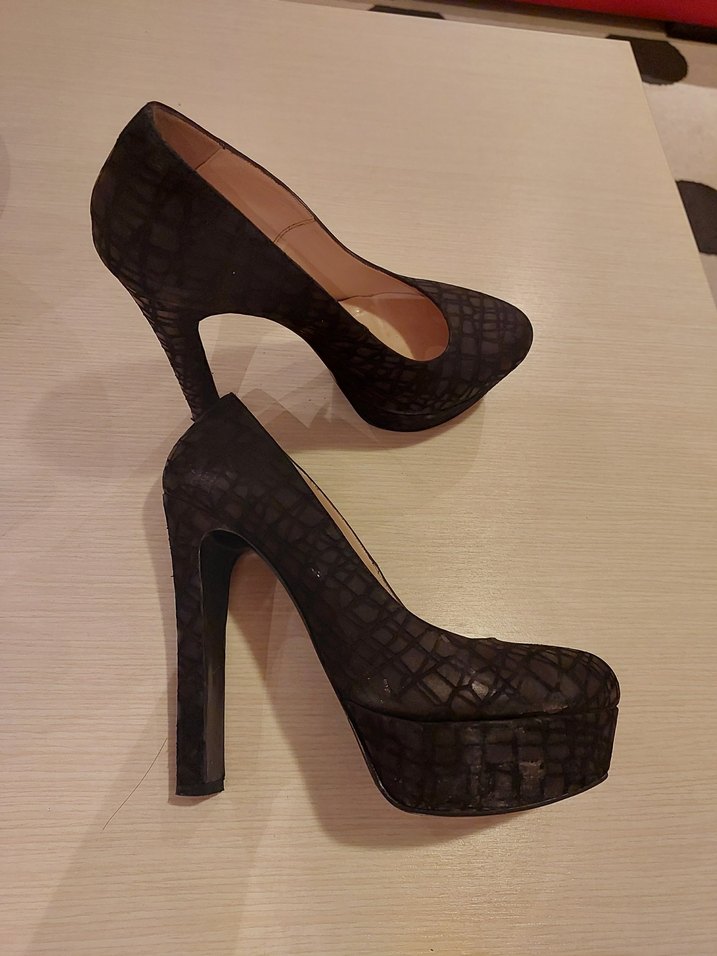 Siyah Yılan Desenli Platform Topuklu Stiletto - Görsel 3