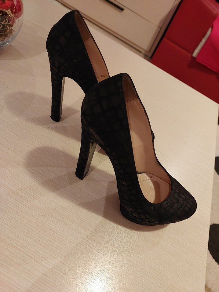 Siyah Yılan Desenli Platform Topuklu Stiletto - Görsel 2