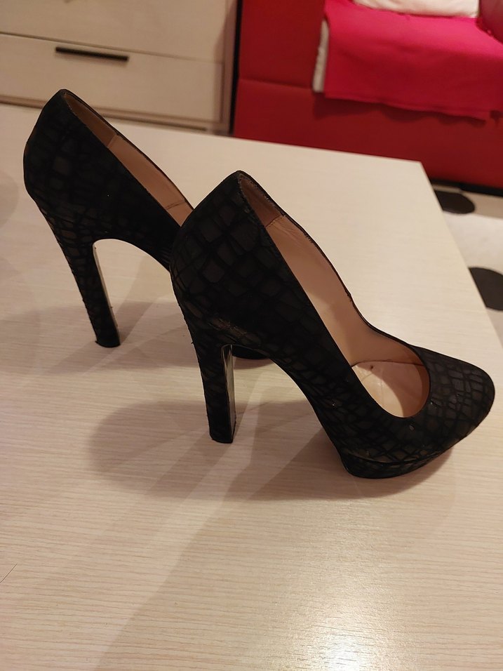 Siyah Yılan Desenli Platform Topuklu Stiletto - Görsel 4