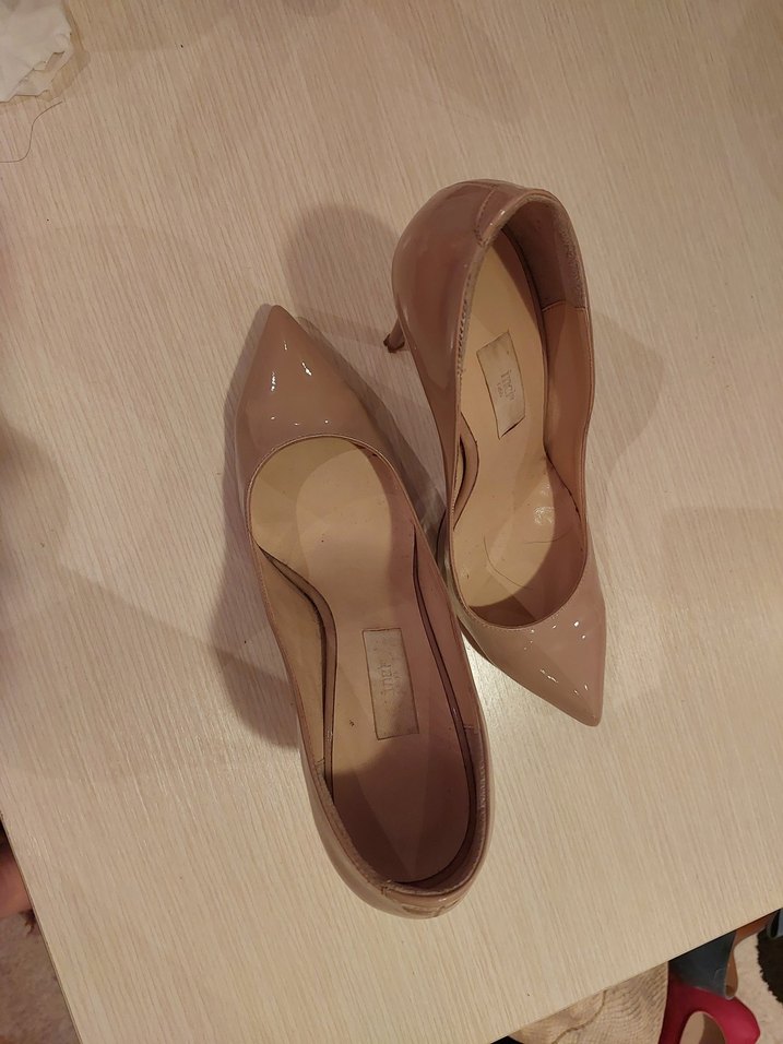 Bej Parlak Stiletto Topuklu Kadın Ayakkabı - Görsel 4