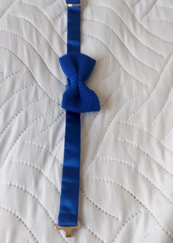 Mavi Örgü Kumaş Papyon - Görsel 6