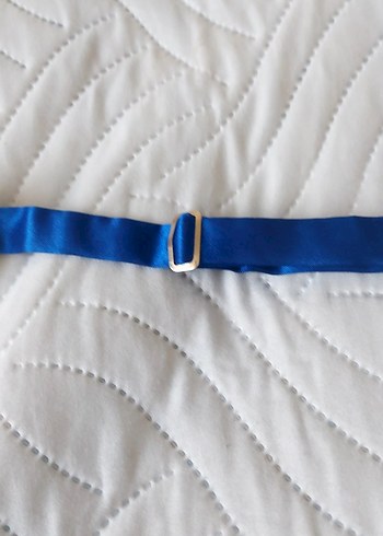 Mavi Örgü Kumaş Papyon - Görsel 5