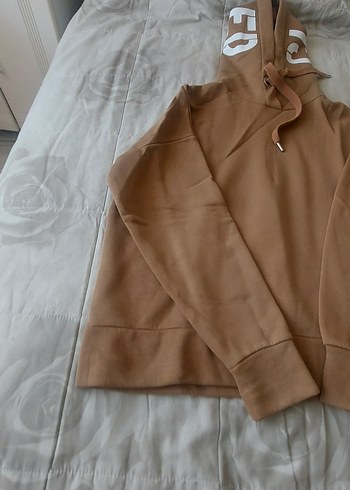 Bej Kapüşonlu Rahat Sweatshirt - Görsel 4