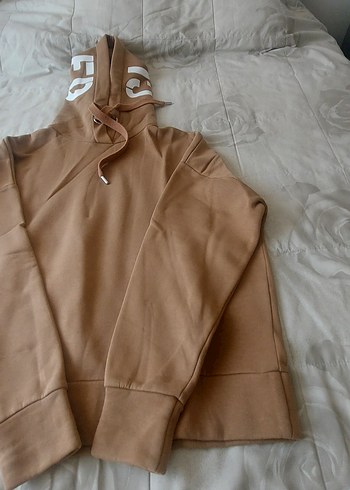 Bej Kapüşonlu Rahat Sweatshirt - Görsel 2