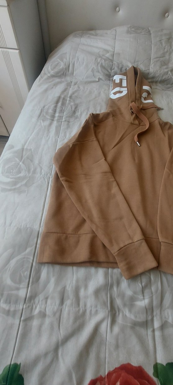 Bej Kapüşonlu Rahat Sweatshirt - Görsel 4