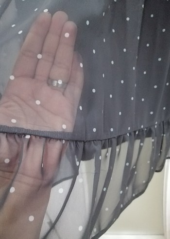 Siyah Puantiyeli V Yakalı Mini ifon Elbise - Görsel 2