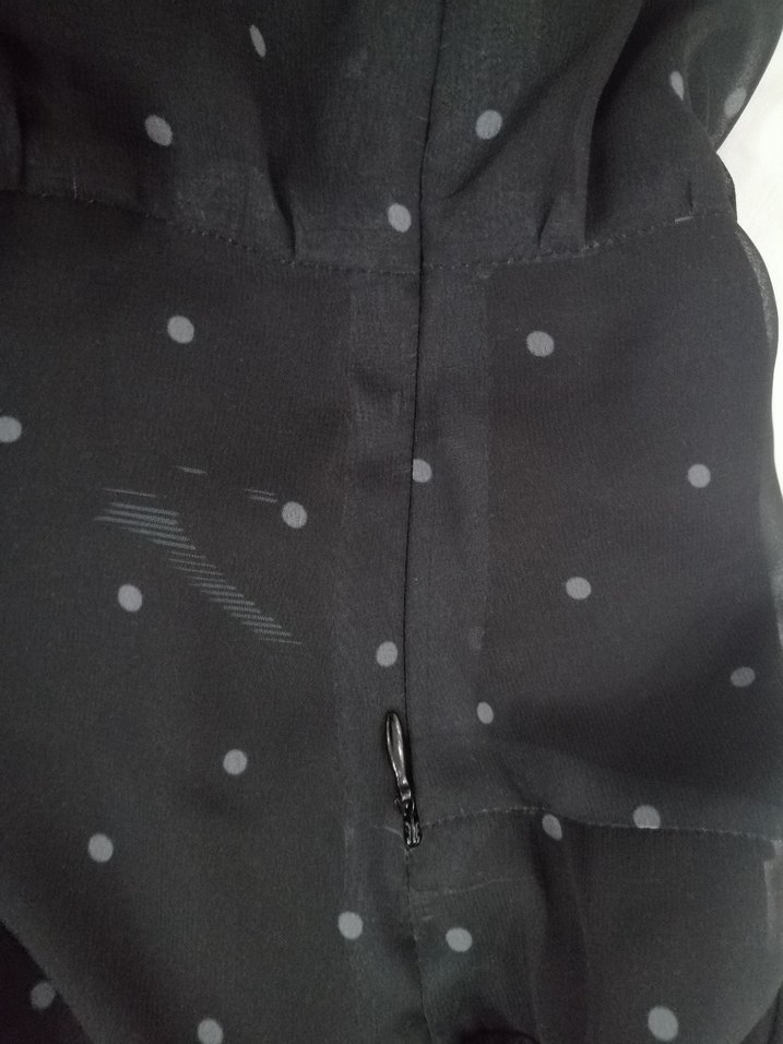 Siyah Puantiyeli V Yakalı Mini ifon Elbise - Görsel 5