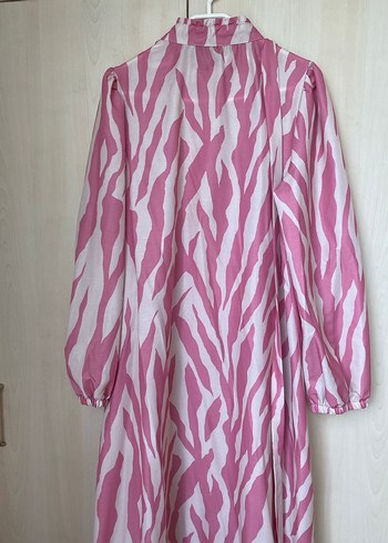 Pembe Zebra Desenli Uzun Kol  Elbise - Görsel 5