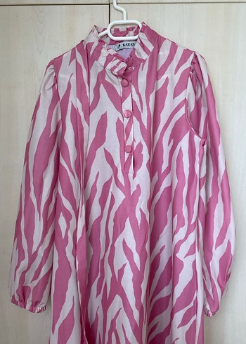 Pembe Zebra Desenli Uzun Kol  Elbise - Görsel 2