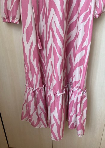 Pembe Zebra Desenli Uzun Kol  Elbise - Görsel 3