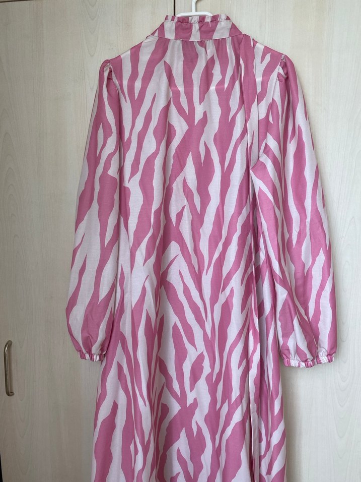 Pembe Zebra Desenli Uzun Kol  Elbise - Görsel 5