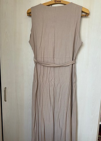 Bej Keten Kadın Uzun Elbise - Görsel 3