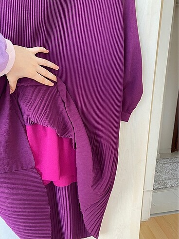 Mürdüm renk şifon tunik - Görsel 5